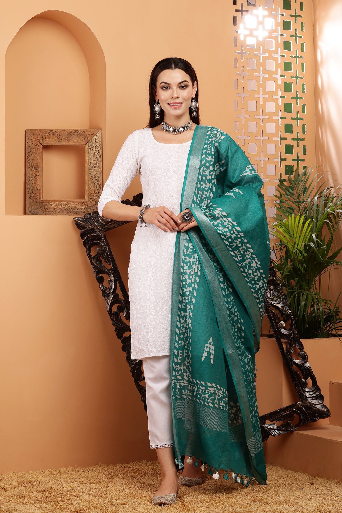 Dupatta-Cotton Slub-Batik Sea Green