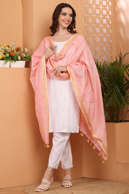 Dupatta - Cotton Gold Linen - Peach