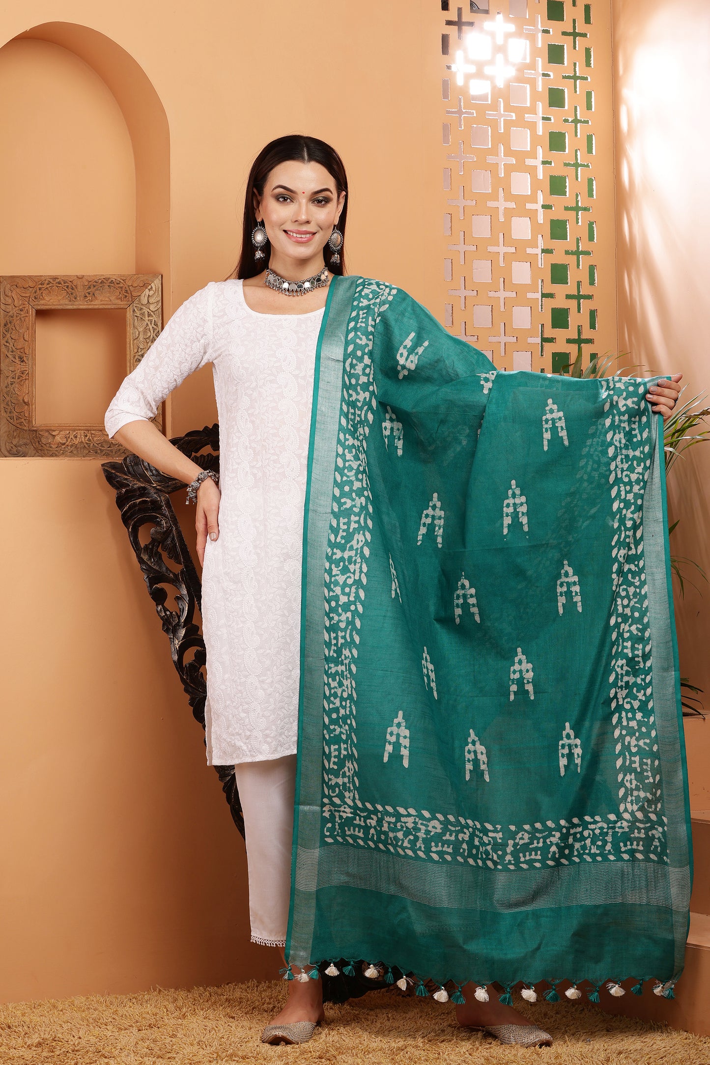 Dupatta-Cotton Slub-Batik Sea Green