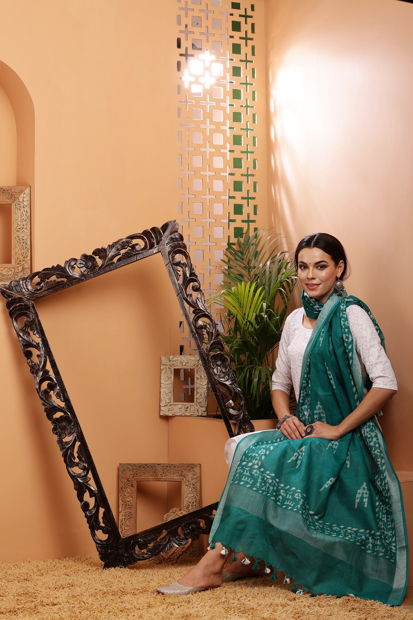 Dupatta-Cotton Slub-Batik Sea Green