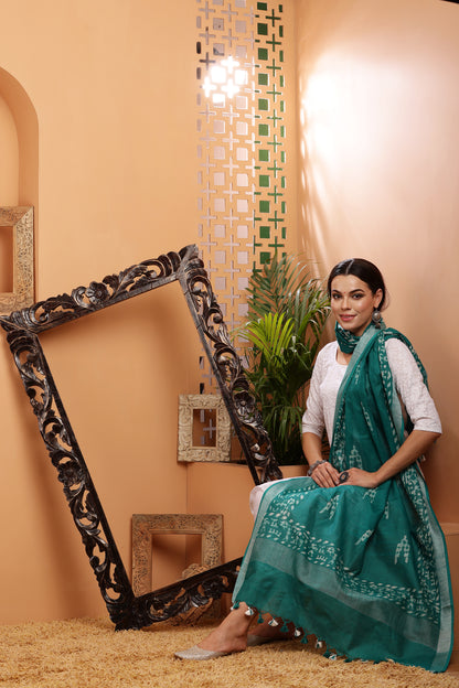 Dupatta-Cotton Slub-Batik Sea Green