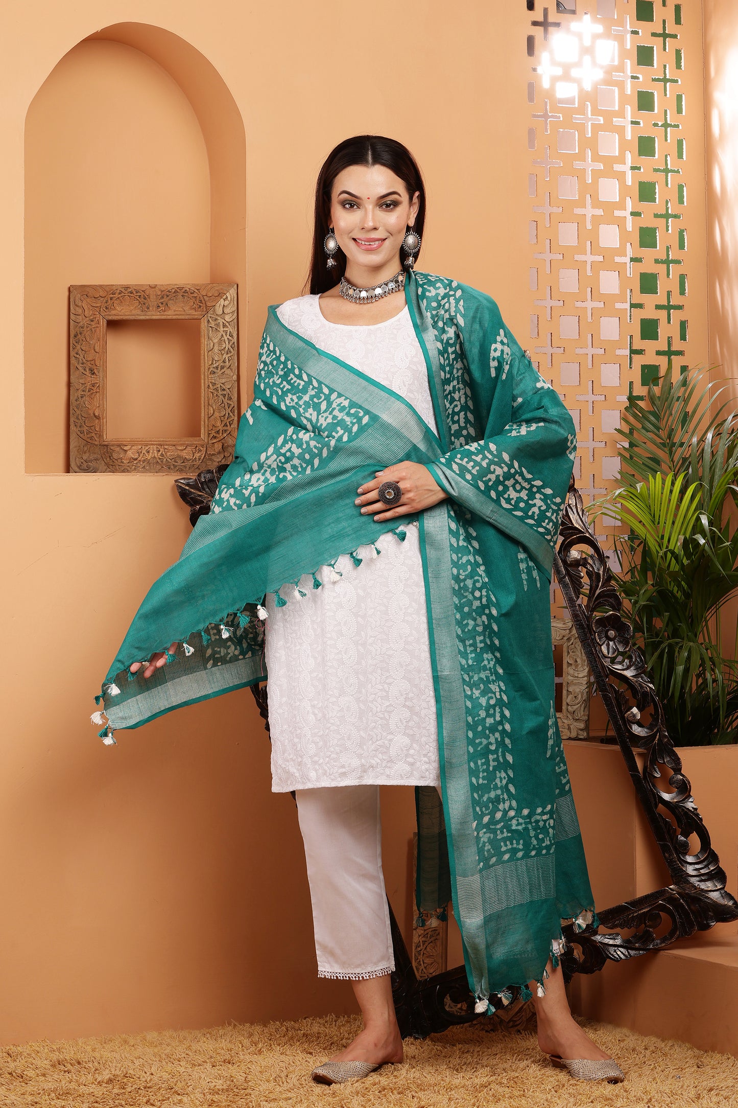 Dupatta-Cotton Slub-Batik Sea Green