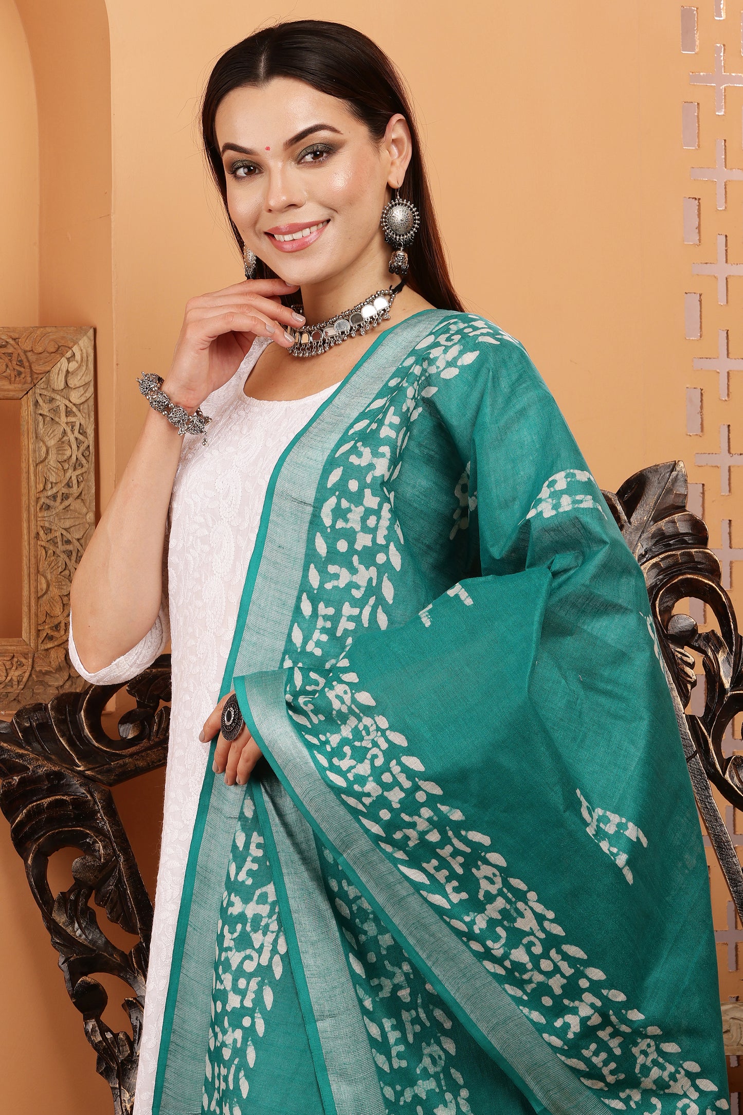 Dupatta-Cotton Slub-Batik Sea Green
