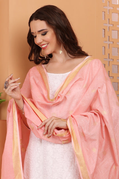 Dupatta - Cotton Gold Linen - Peach