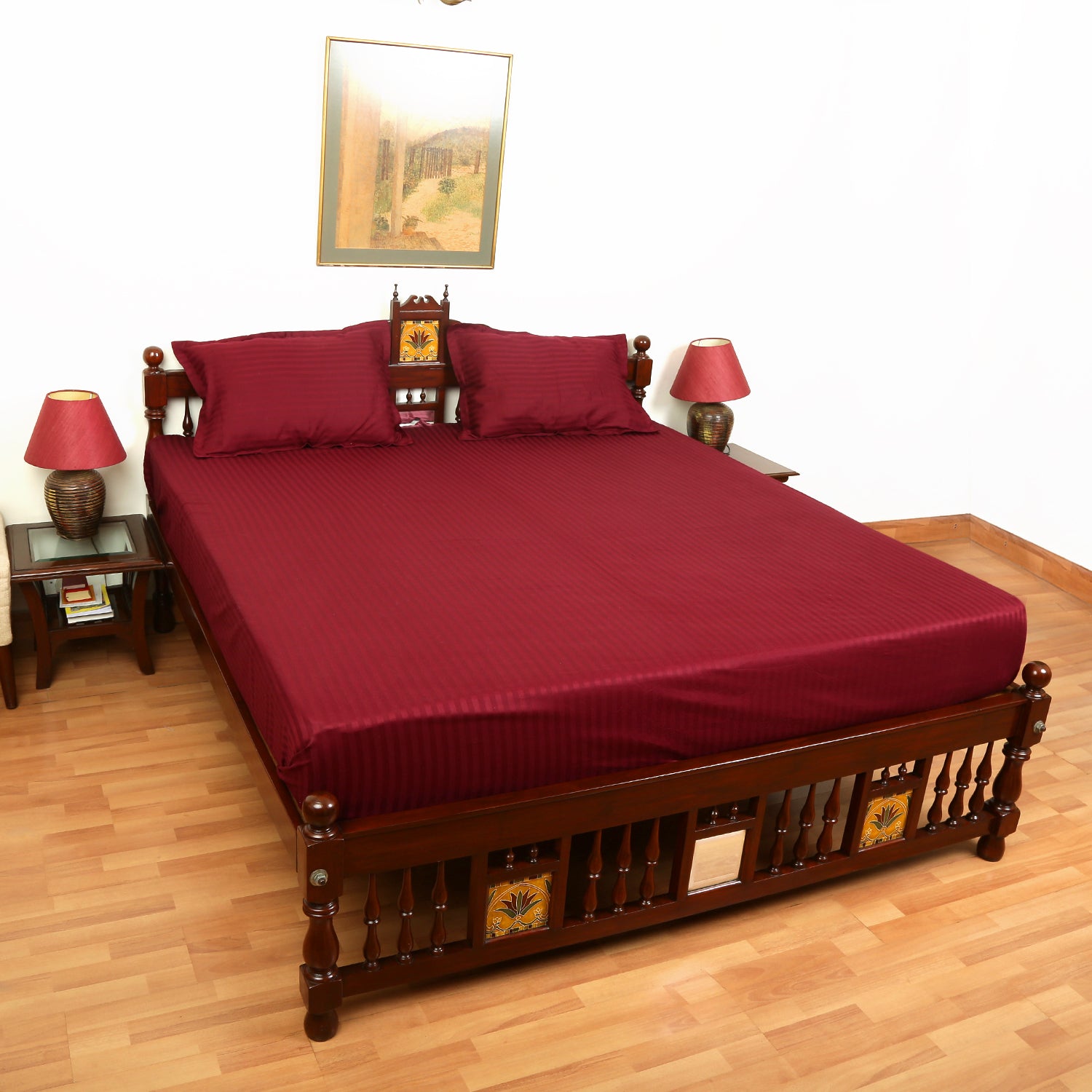 Pure Cotton Bedsheet - Double Bed - Dark Red