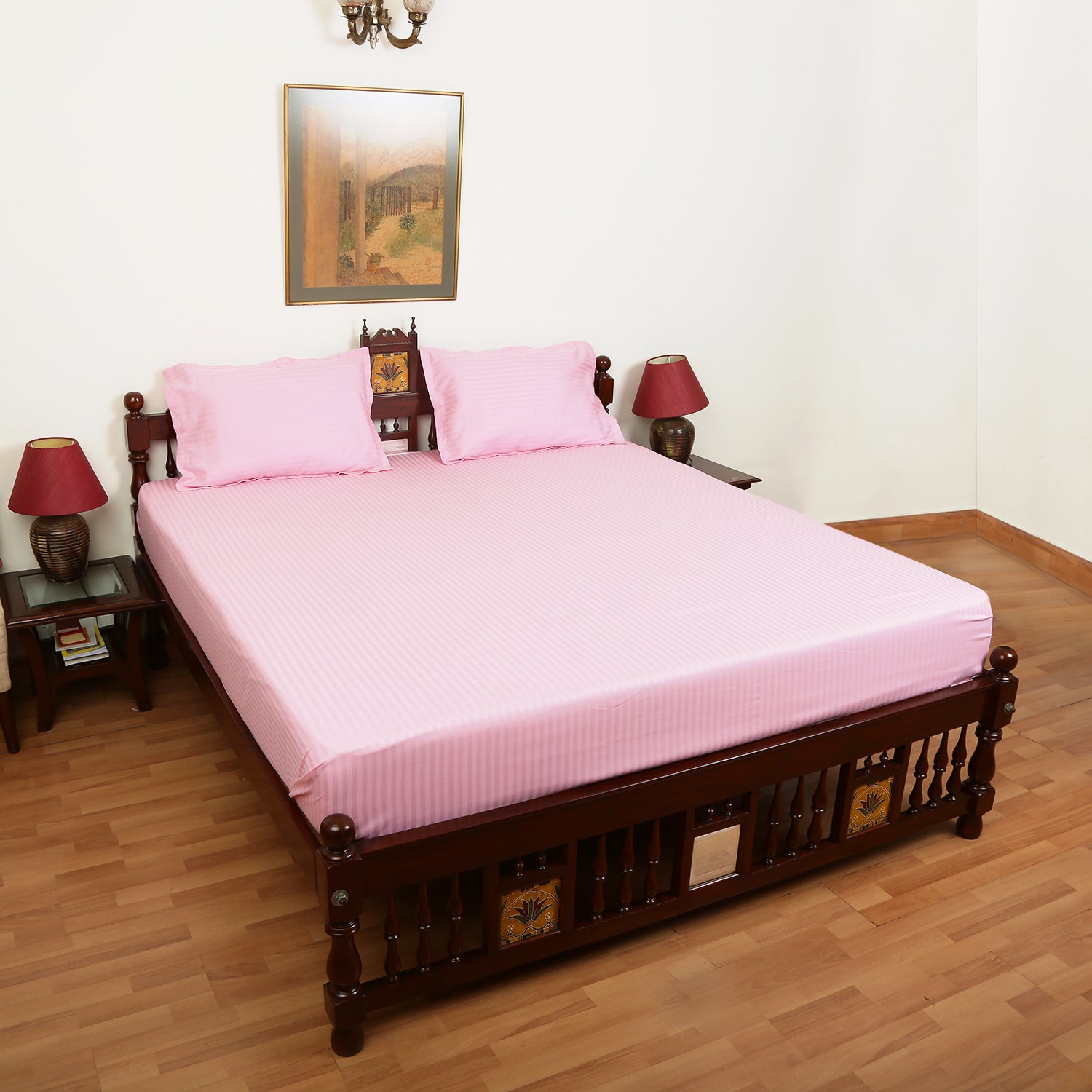 Cotton Bedsheet - Double Bed - Baby Pink