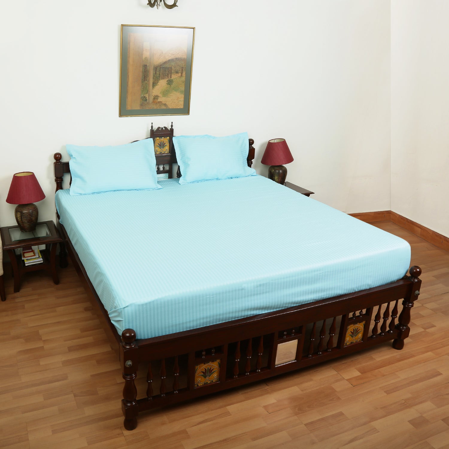 Pure Cotton Bedsheet - Double Bed - Sky Blue