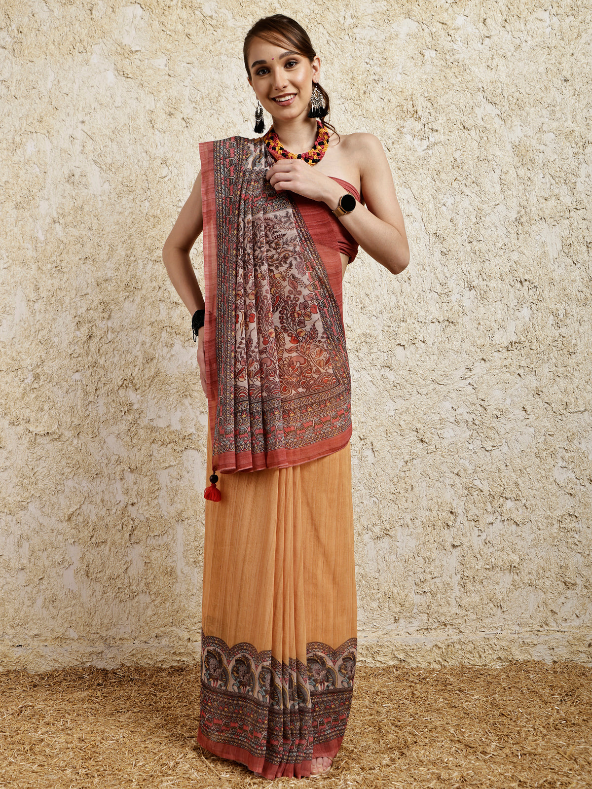 Madhubani Printed Saree- Sunset Twirl Twist