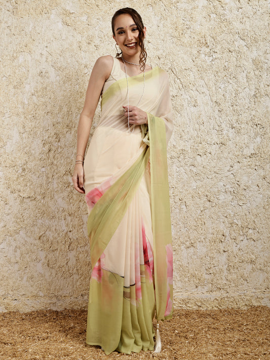 Floral Printed Saree- Petal Crush LimeyPink