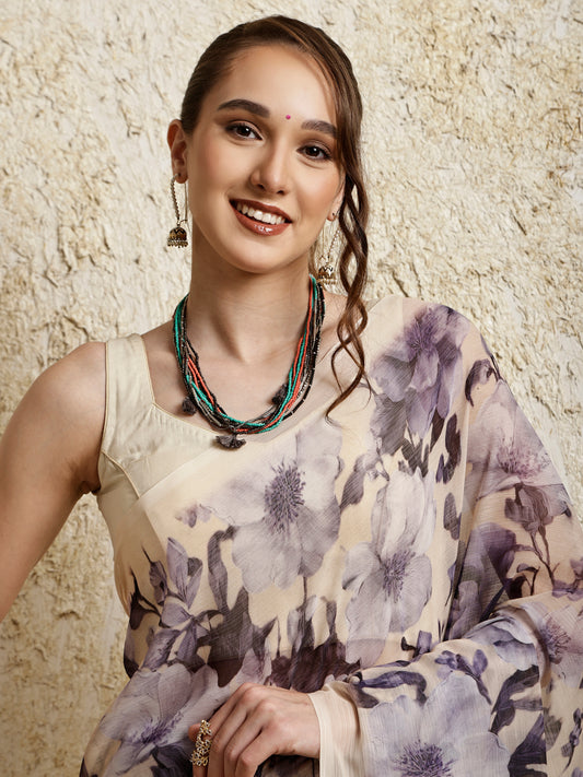 Floral Printed Saree- Rose Bloom