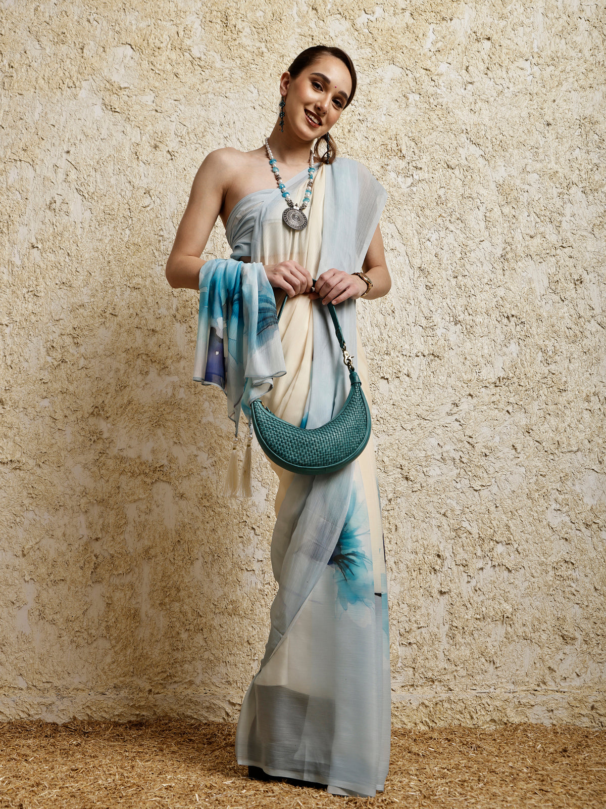 Floral Printed Saree- Petal Crush Blue