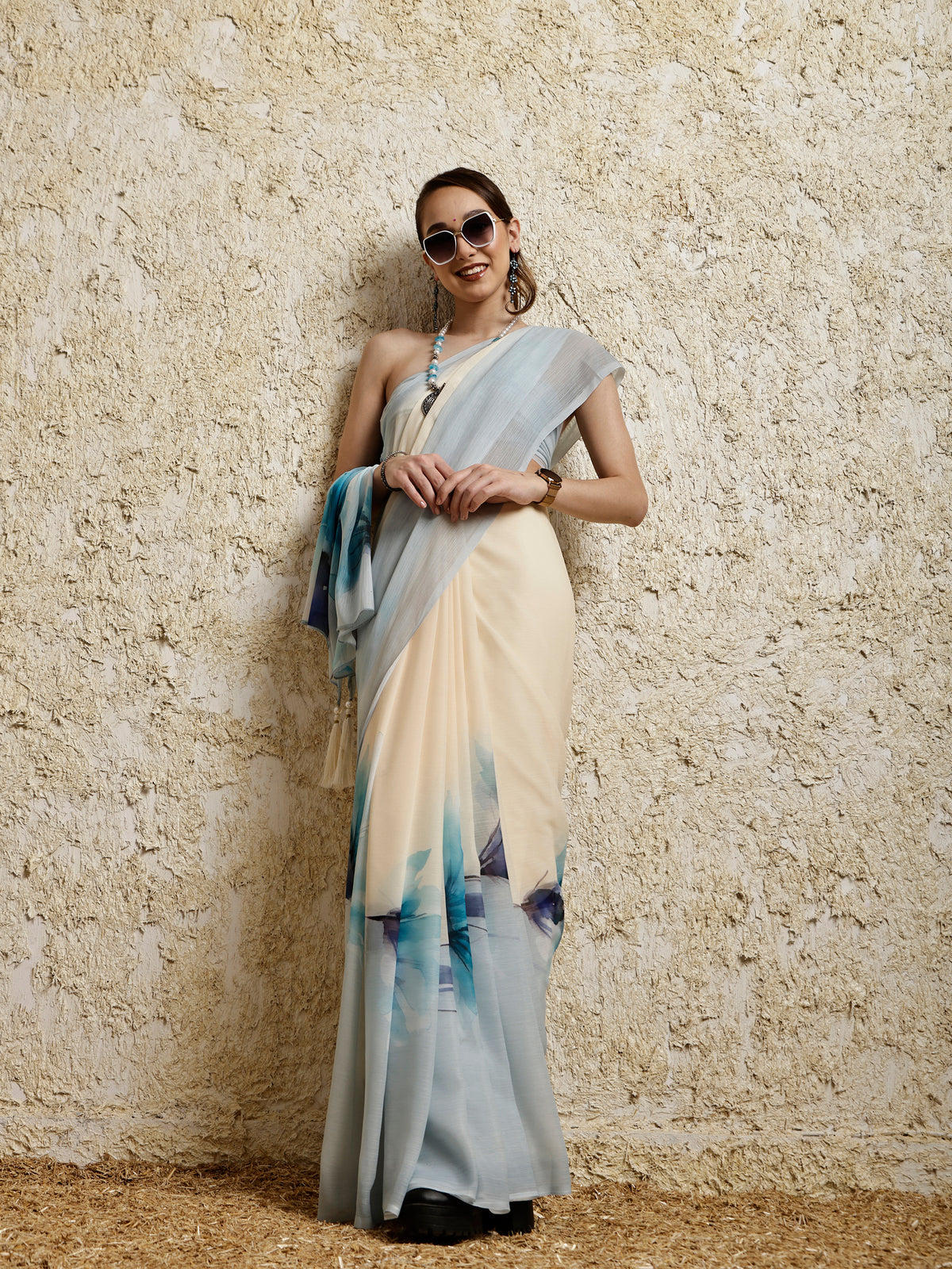 Floral Printed Saree- Petal Crush Blue