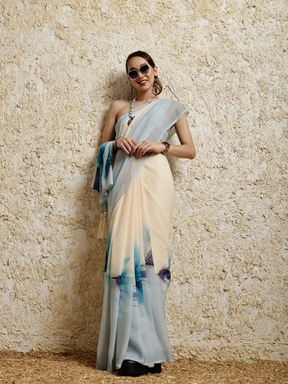 Floral Printed Saree- Petal Crush Blue