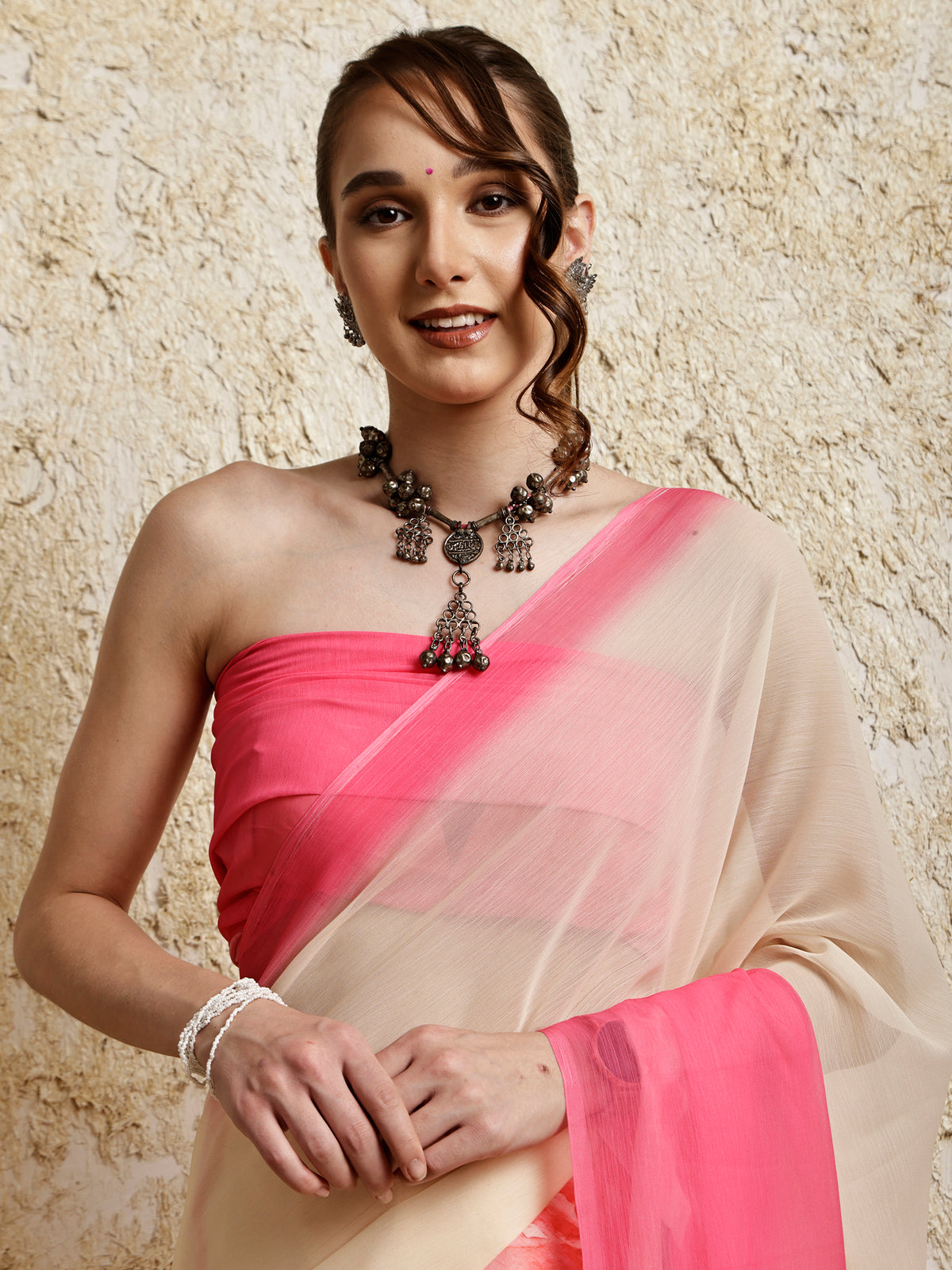 Floral Printed Saree- Petal Crush Pop Pink