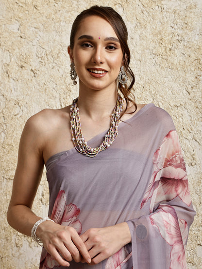 Floral Printed Saree- Blush Bloom