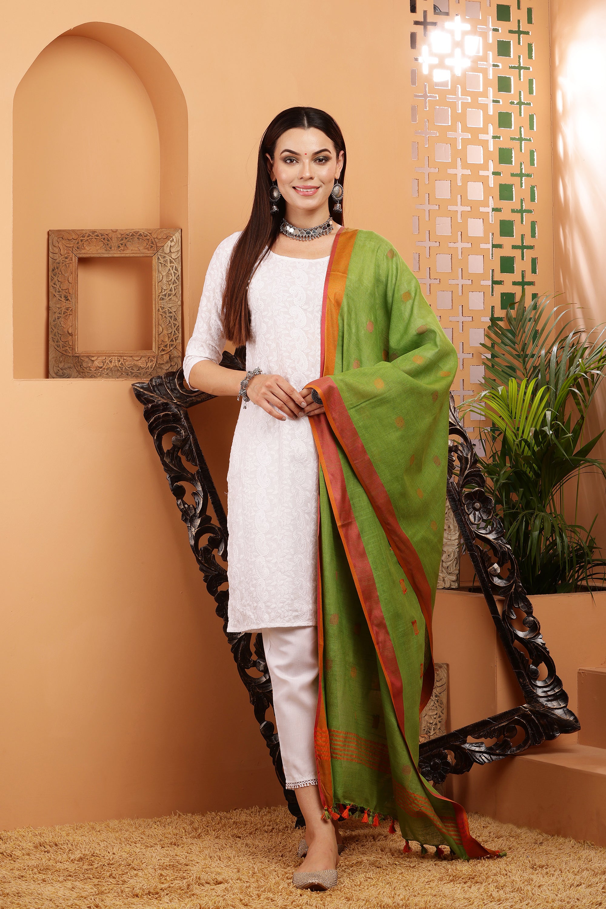 Dupatta -Cotton Slub -Green