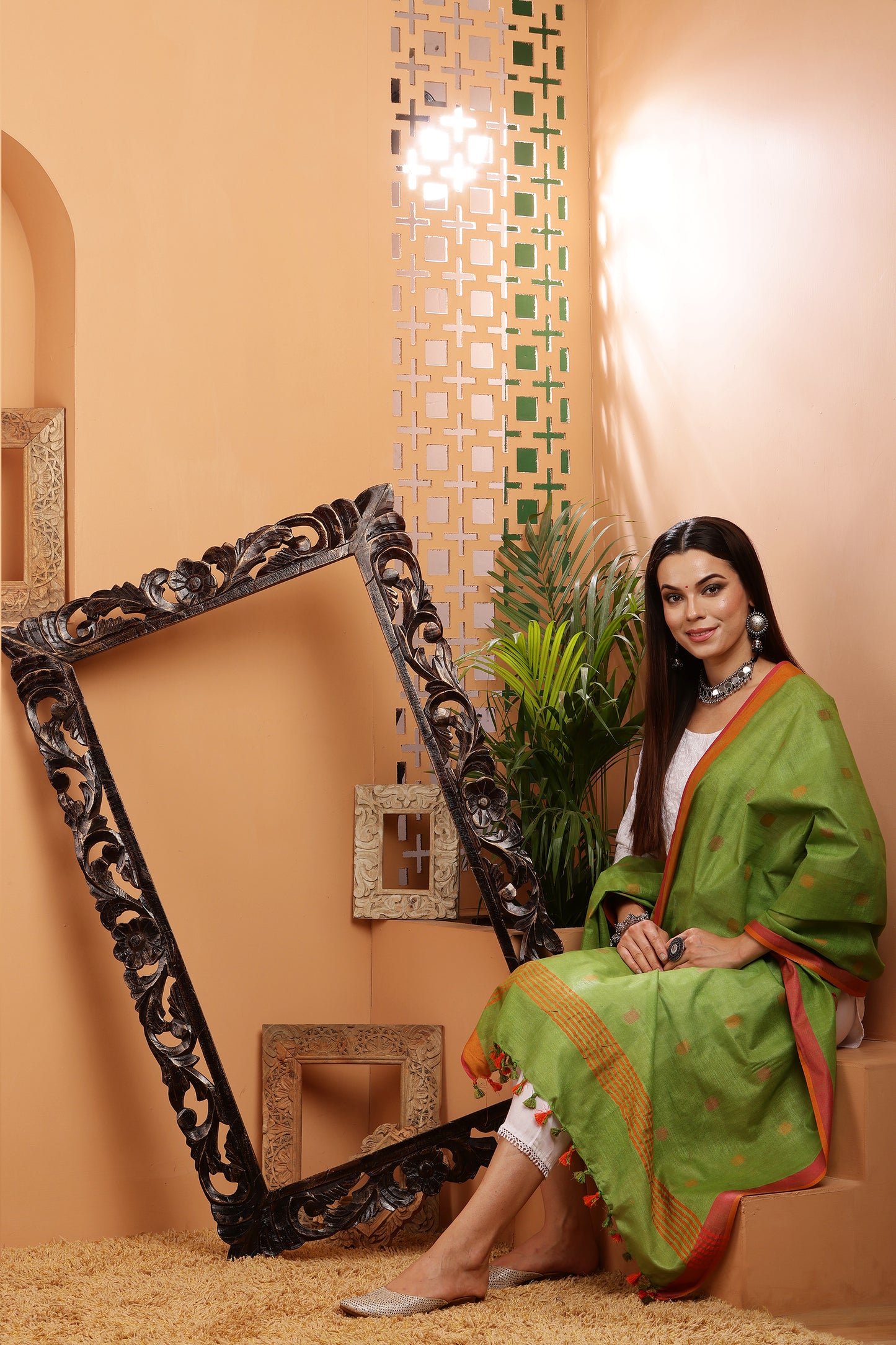 Dupatta -Cotton Slub -Green
