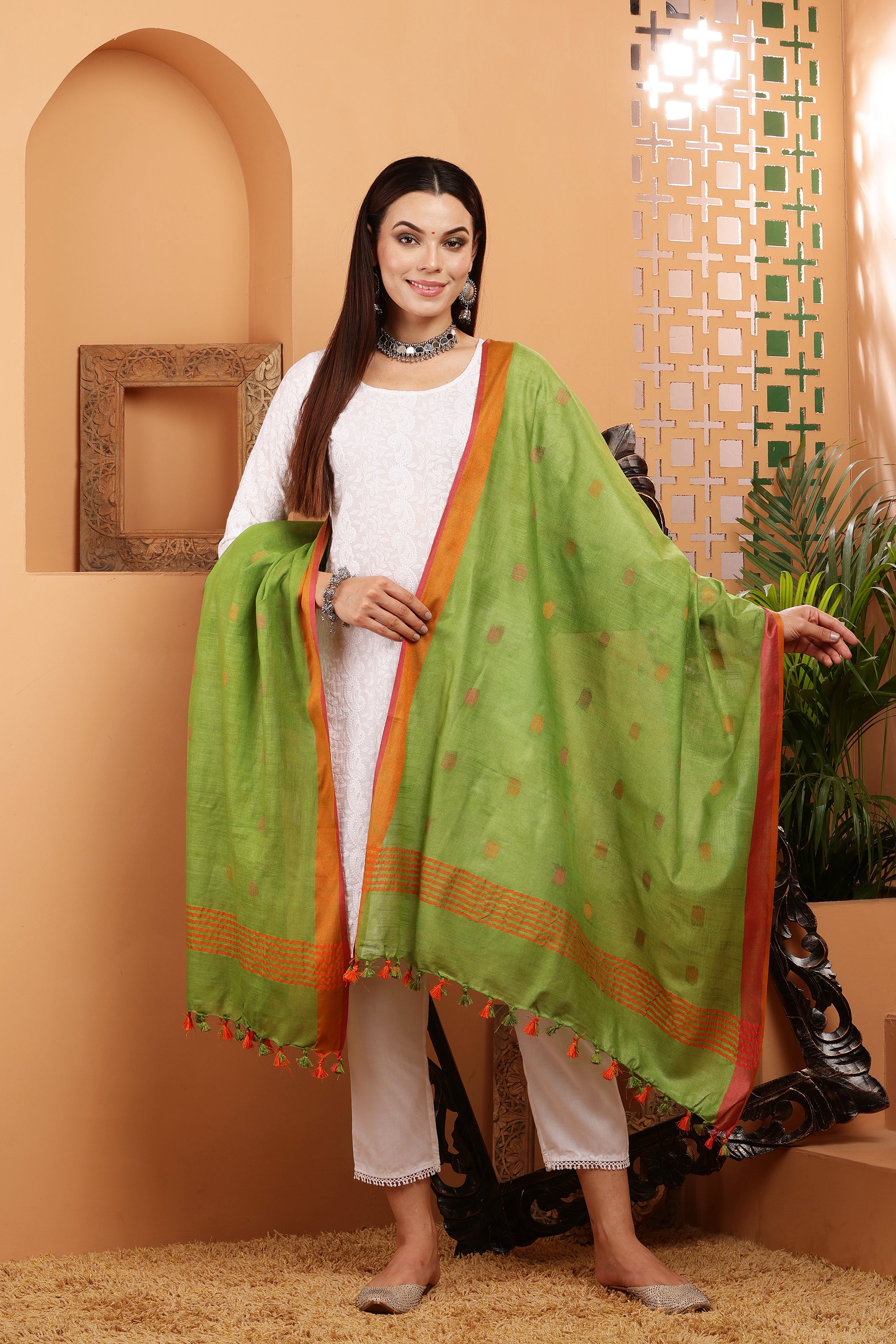 Dupatta -Cotton Slub -Green