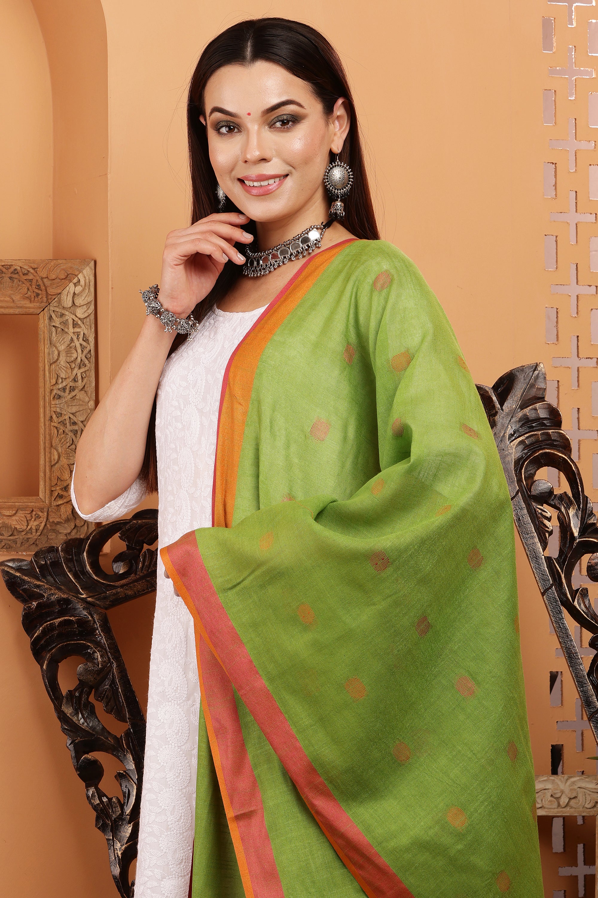 Dupatta -Cotton Slub -Green