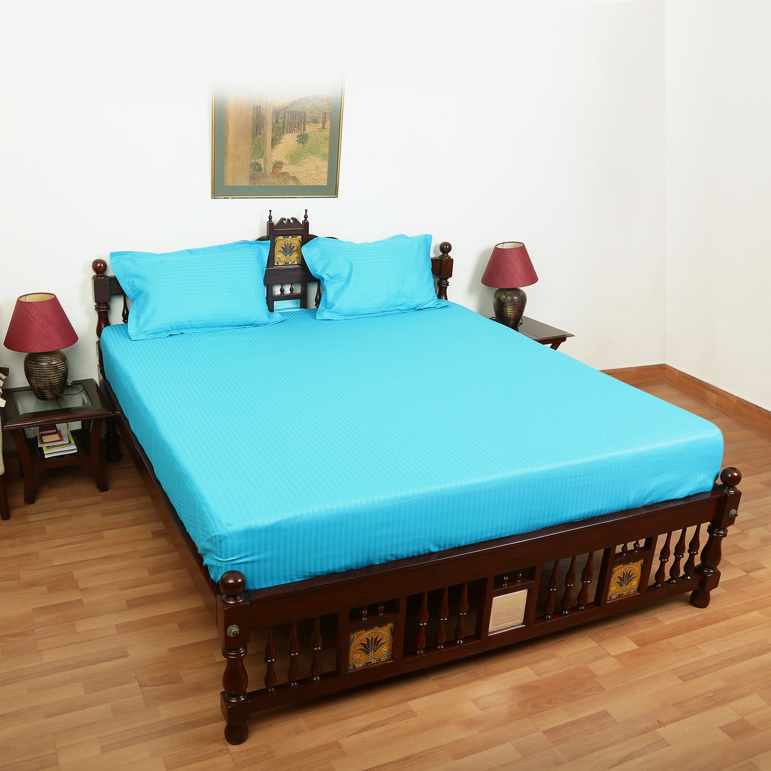 Plain Bedsheet - Double Bed - Turquoise Blue
