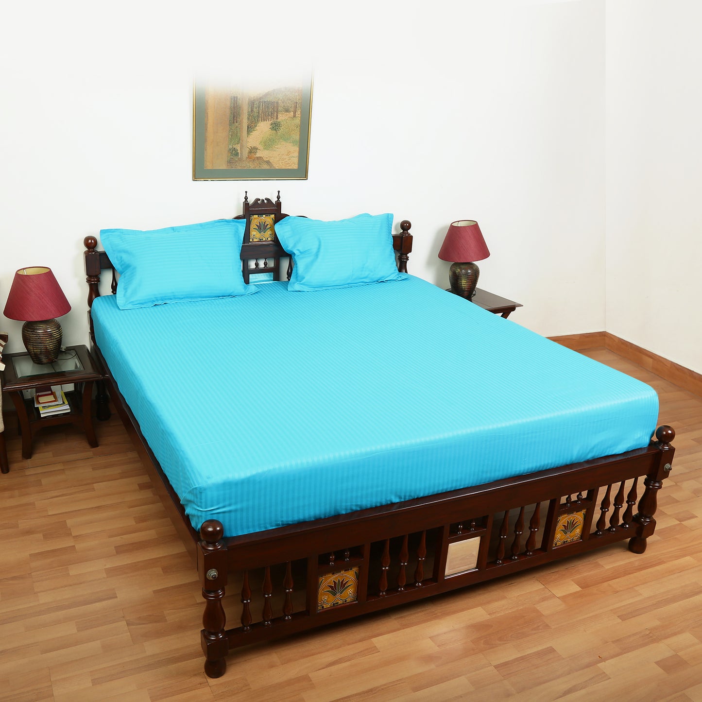 Cotton Bedsheet - Double Bed - Turquoise Blue