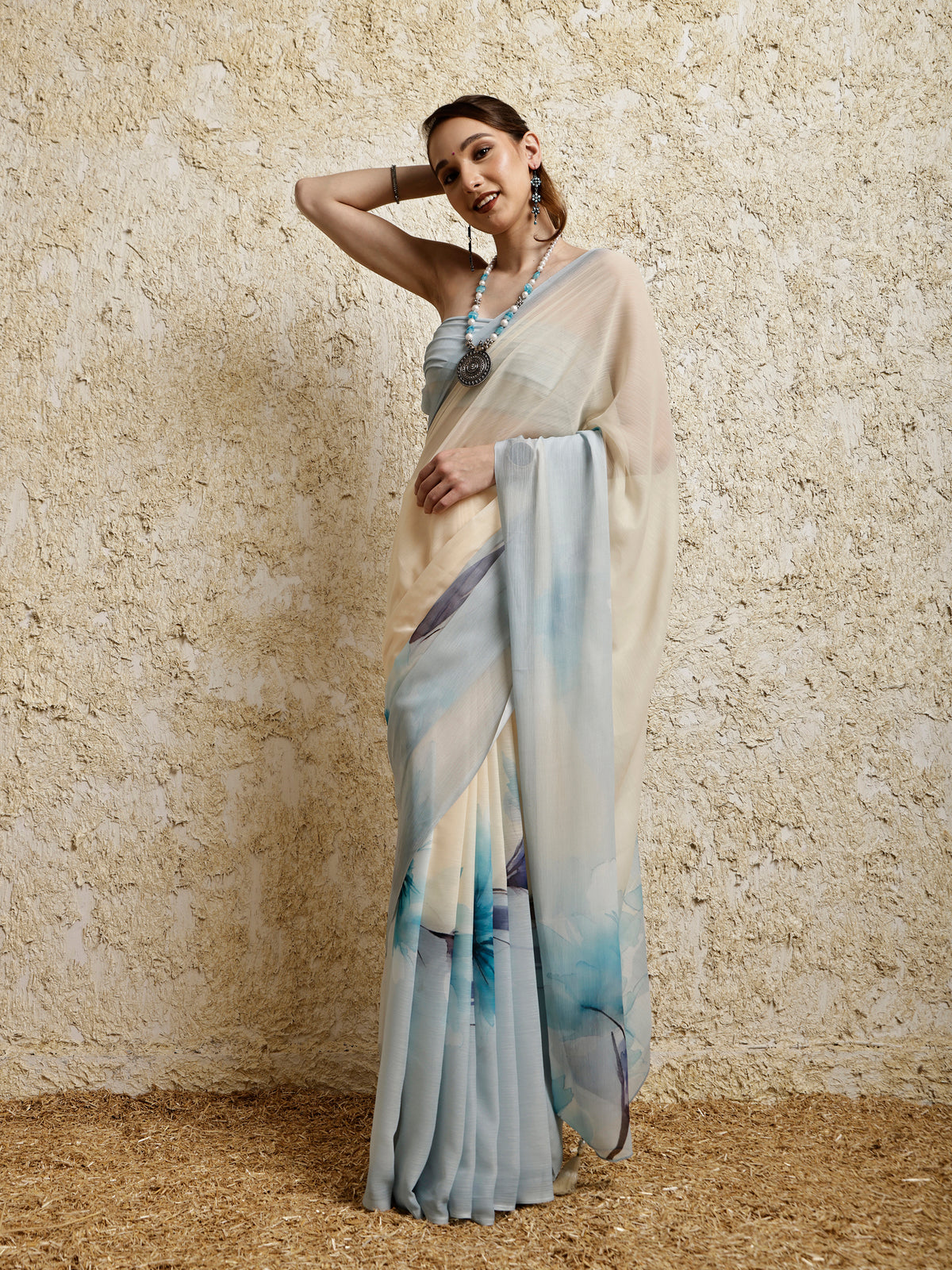 Floral Printed Saree- Petal Crush Blue