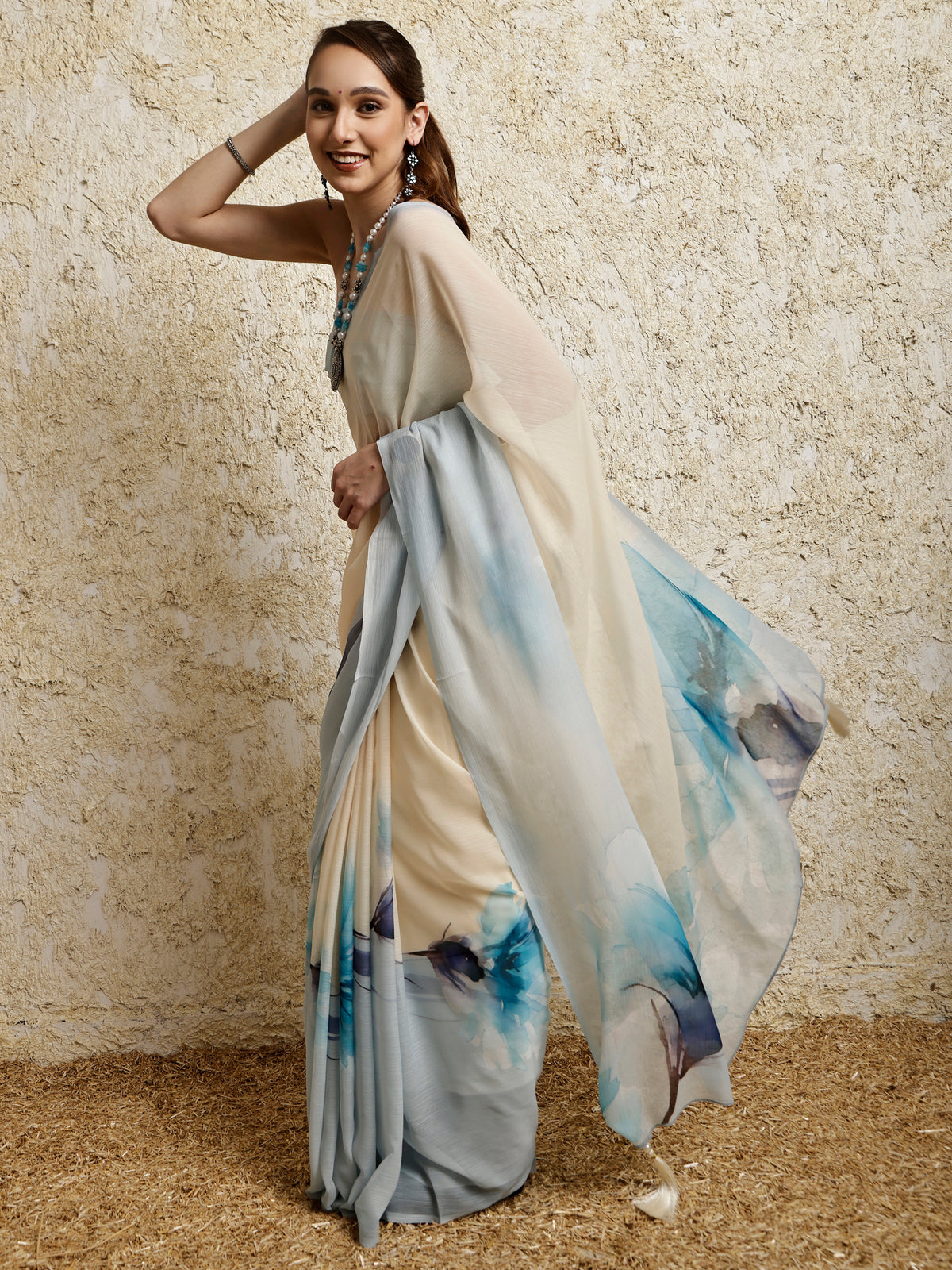 Floral Printed Saree- Petal Crush Blue