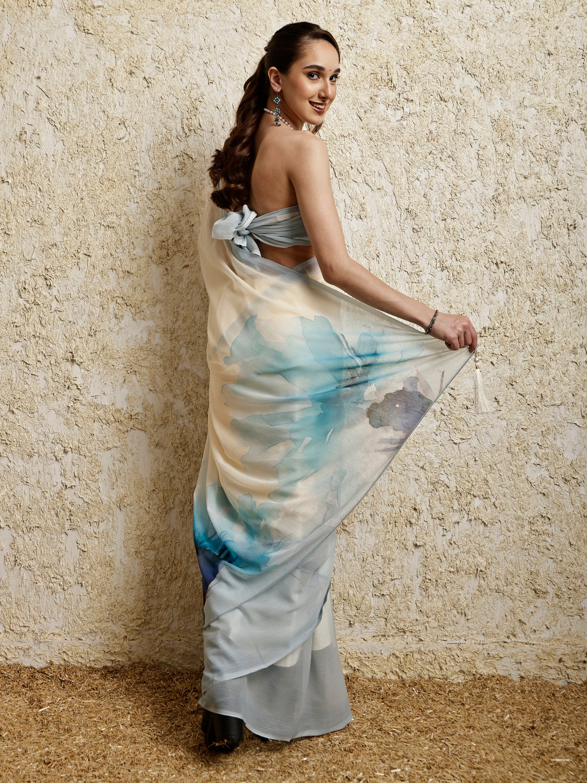 Floral Printed Saree- Petal Crush Blue