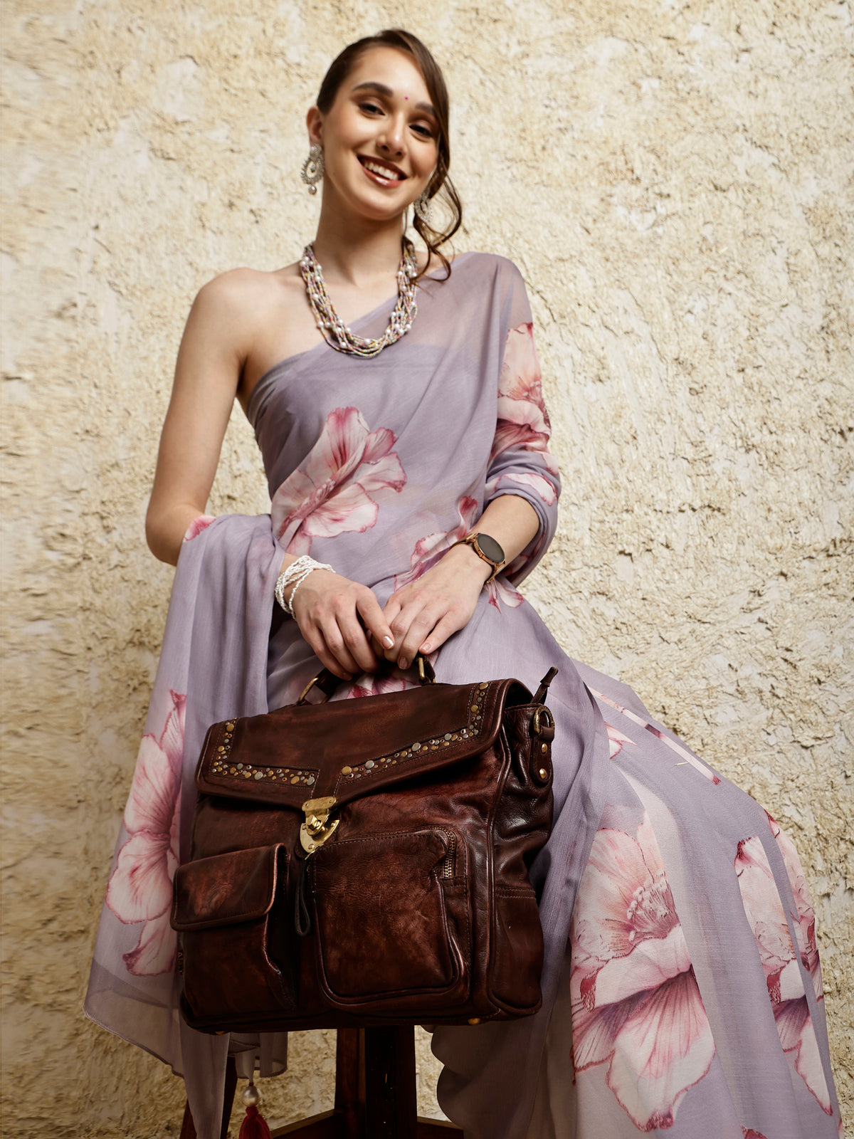 Floral Printed Saree- Blush Bloom