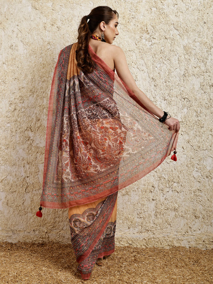Madhubani Printed Saree- Sunset Twirl Twist