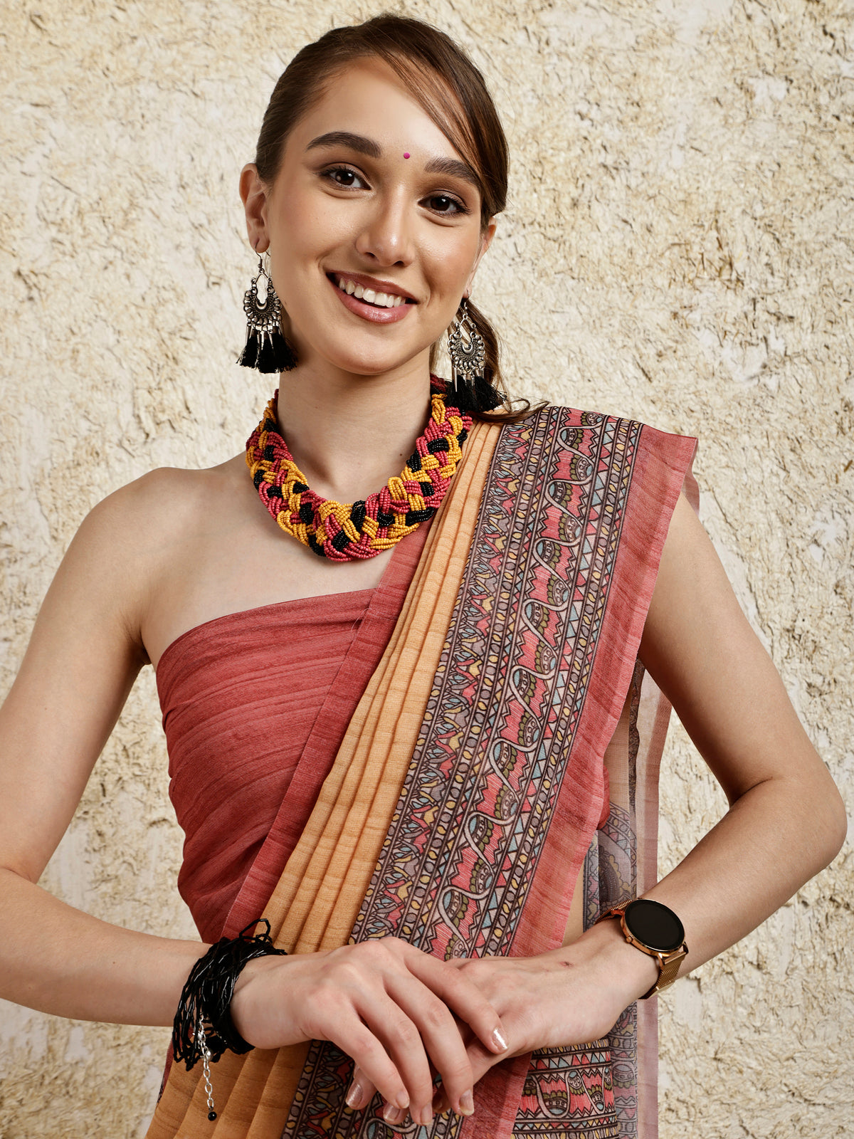 Madhubani Printed Saree- Sunset Twirl Twist