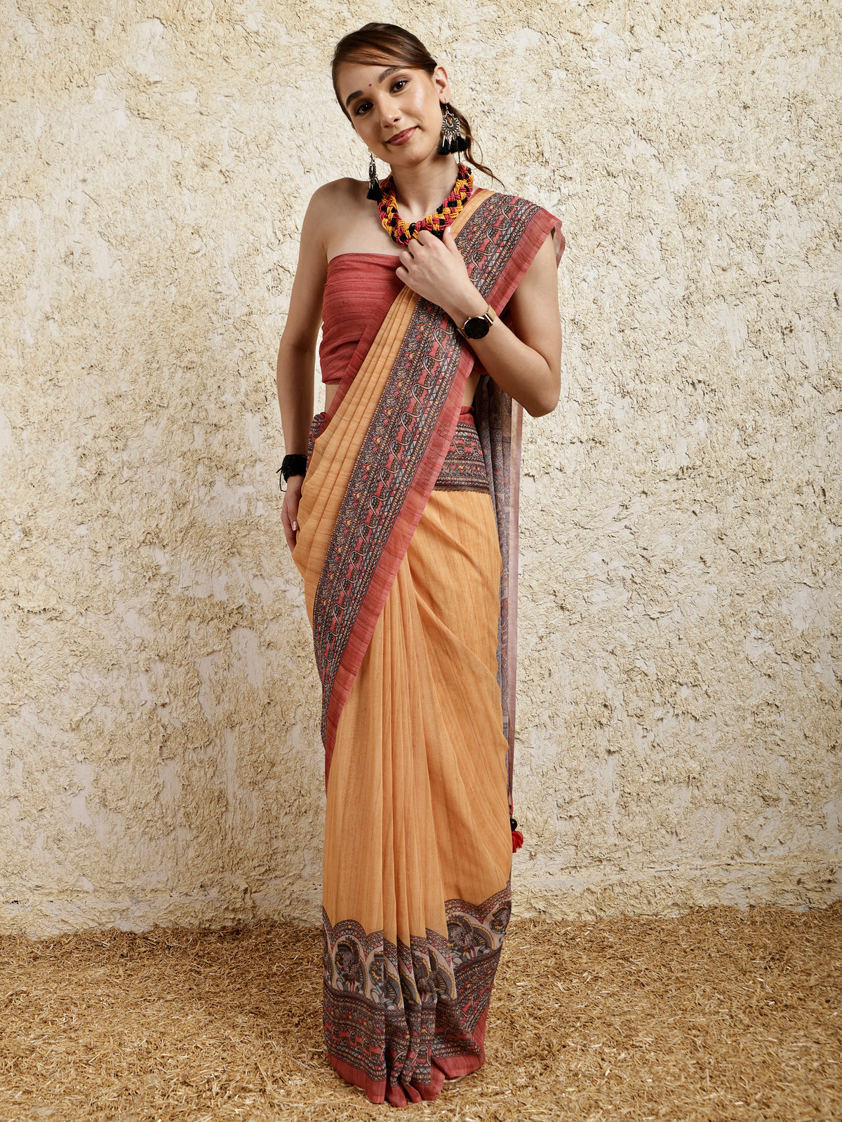 Madhubani Printed Saree- Sunset Twirl Twist