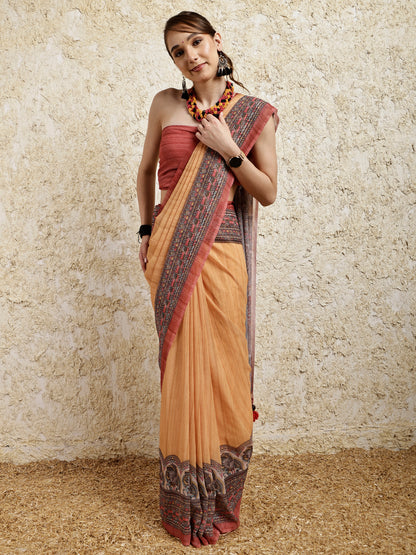 Madhubani Printed Saree- Sunset Twirl Twist