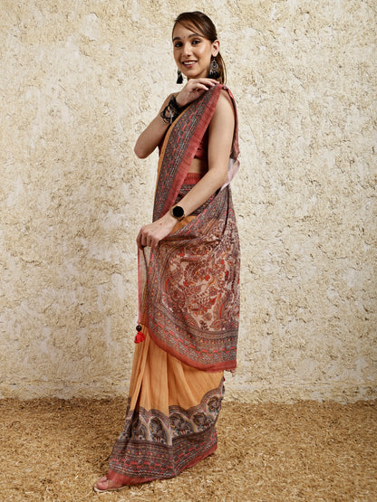 Madhubani Printed Saree- Sunset Twirl Twist