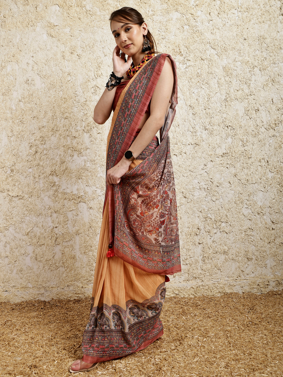 Madhubani Printed Saree- Sunset Twirl Twist