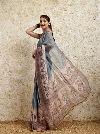 Madhubani Printed Saree- Nilaya Twirl Twist