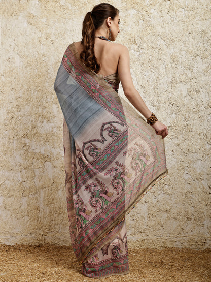 Madhubani Printed Saree- Nilaya Twirl Twist