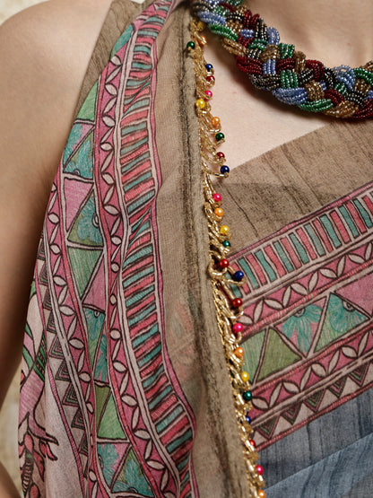 Madhubani Printed Saree- Nilaya Twirl Twist