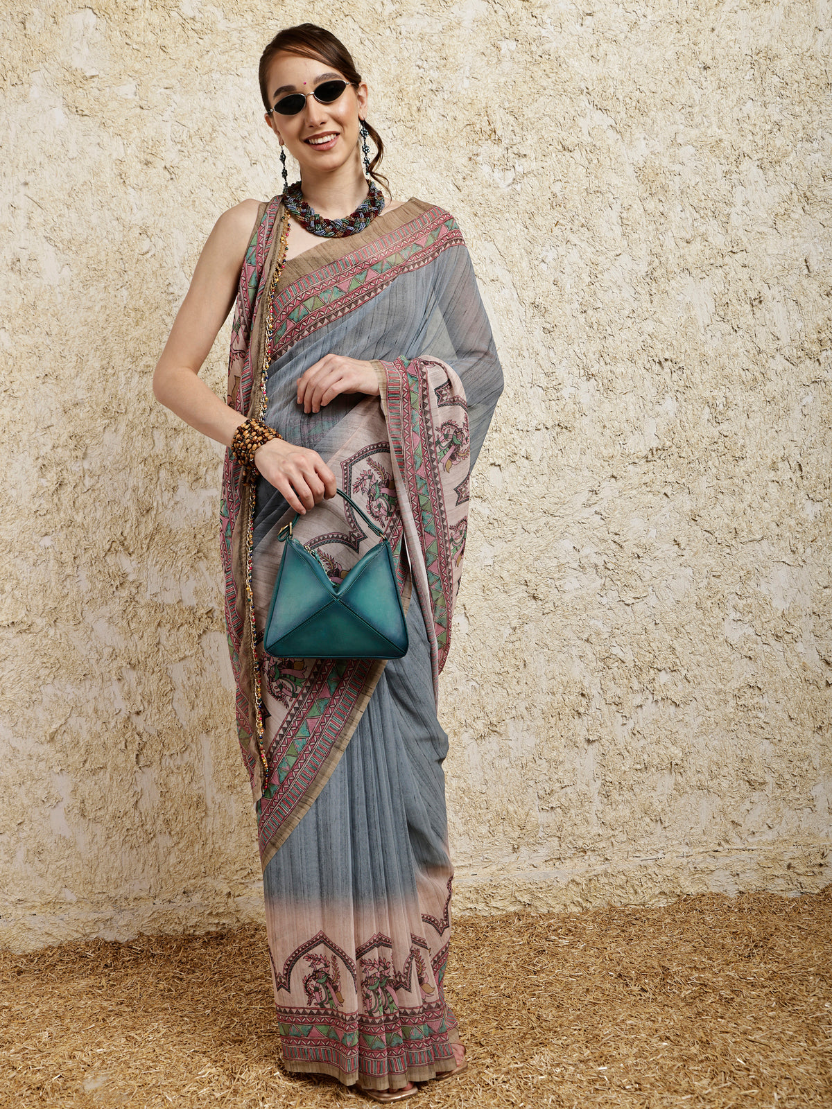 Madhubani Printed Saree- Nilaya Twirl Twist