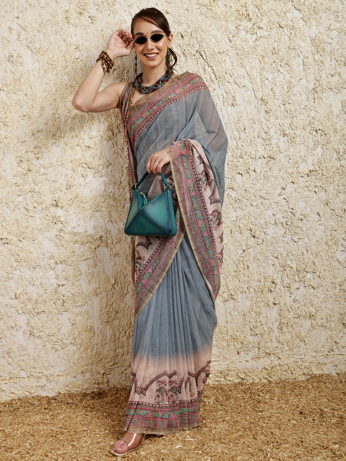 Madhubani Printed Saree- Nilaya Twirl Twist