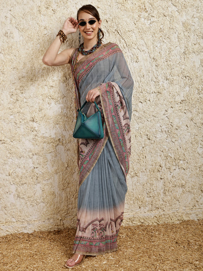 Madhubani Printed Saree- Nilaya Twirl Twist
