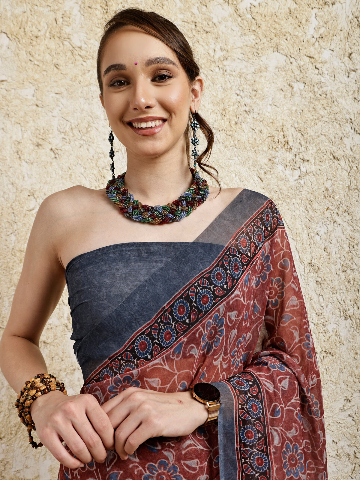 Ajrakh Printed Saree- Kahwa