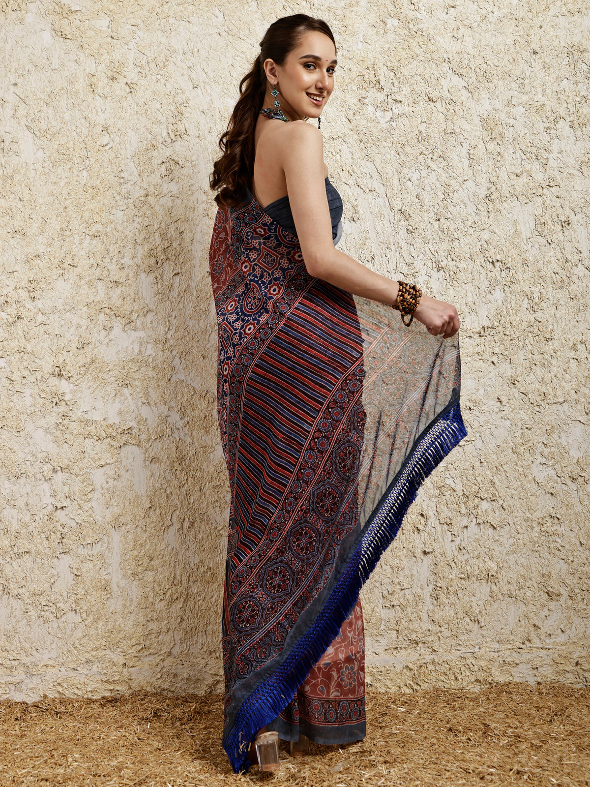 Ajrakh Printed Saree- Kahwa