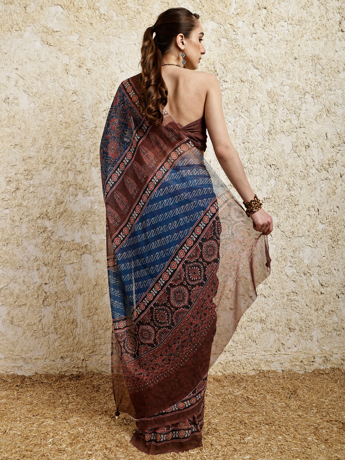 Ajrakh Printed Saree- Siyahi