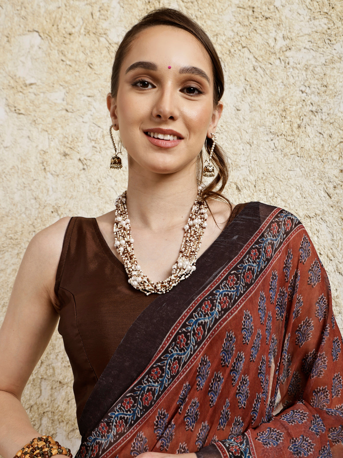 Ajrakh Printed Saree- Mitti