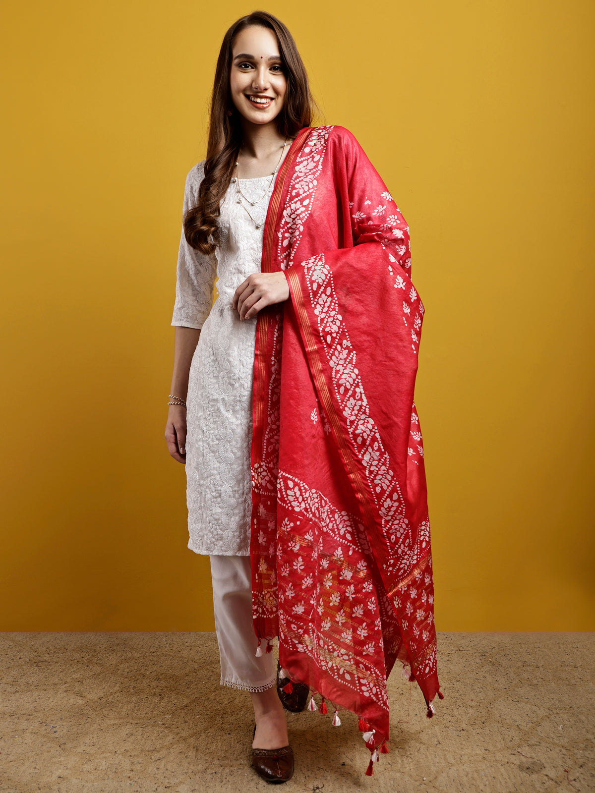Cotton Dupatta- Batik - Red