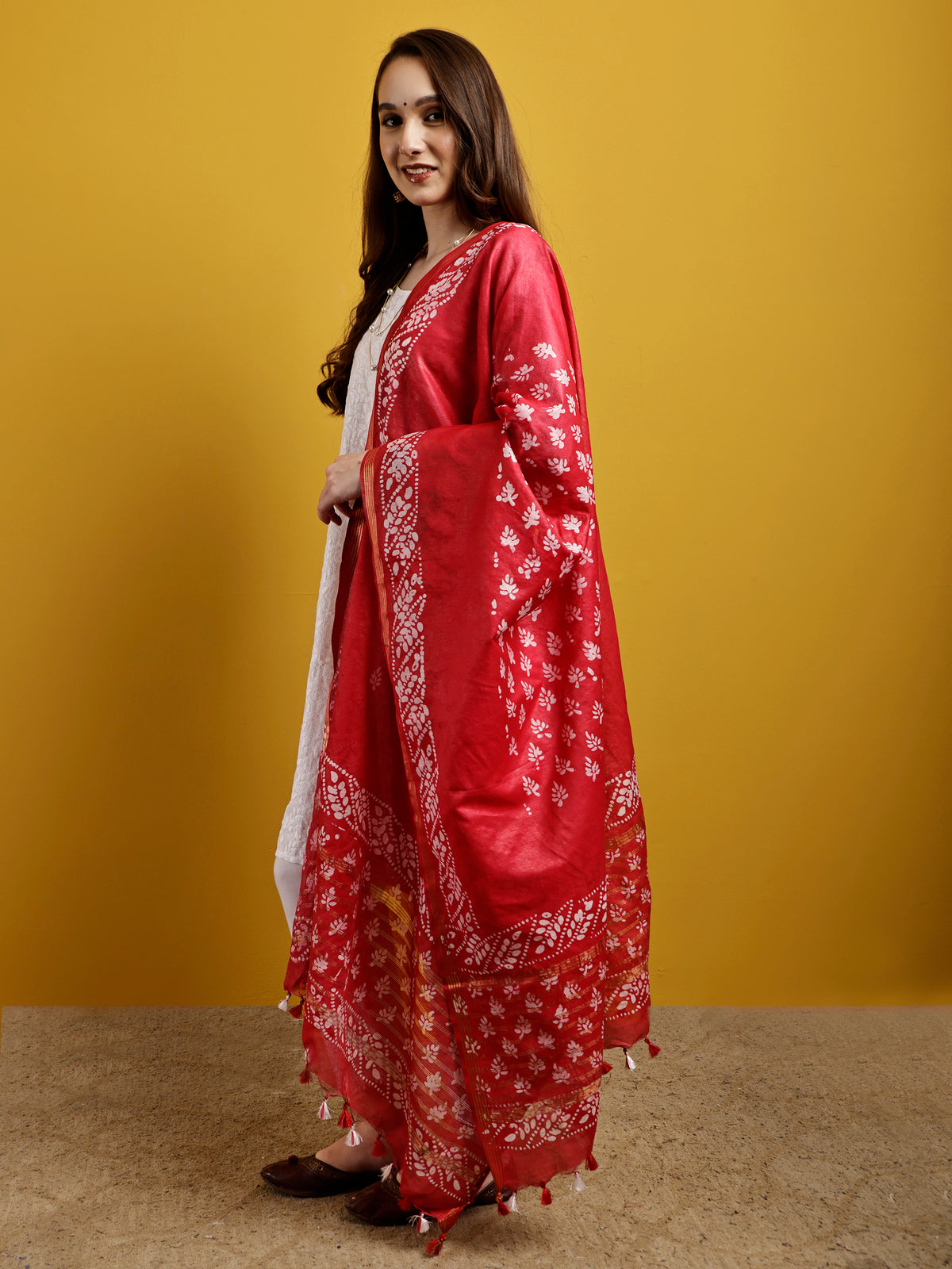 Cotton Dupatta- Batik - Red