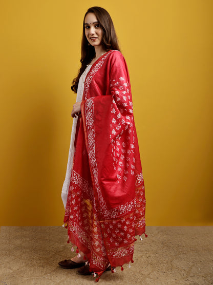 Cotton Dupatta- Batik - Red
