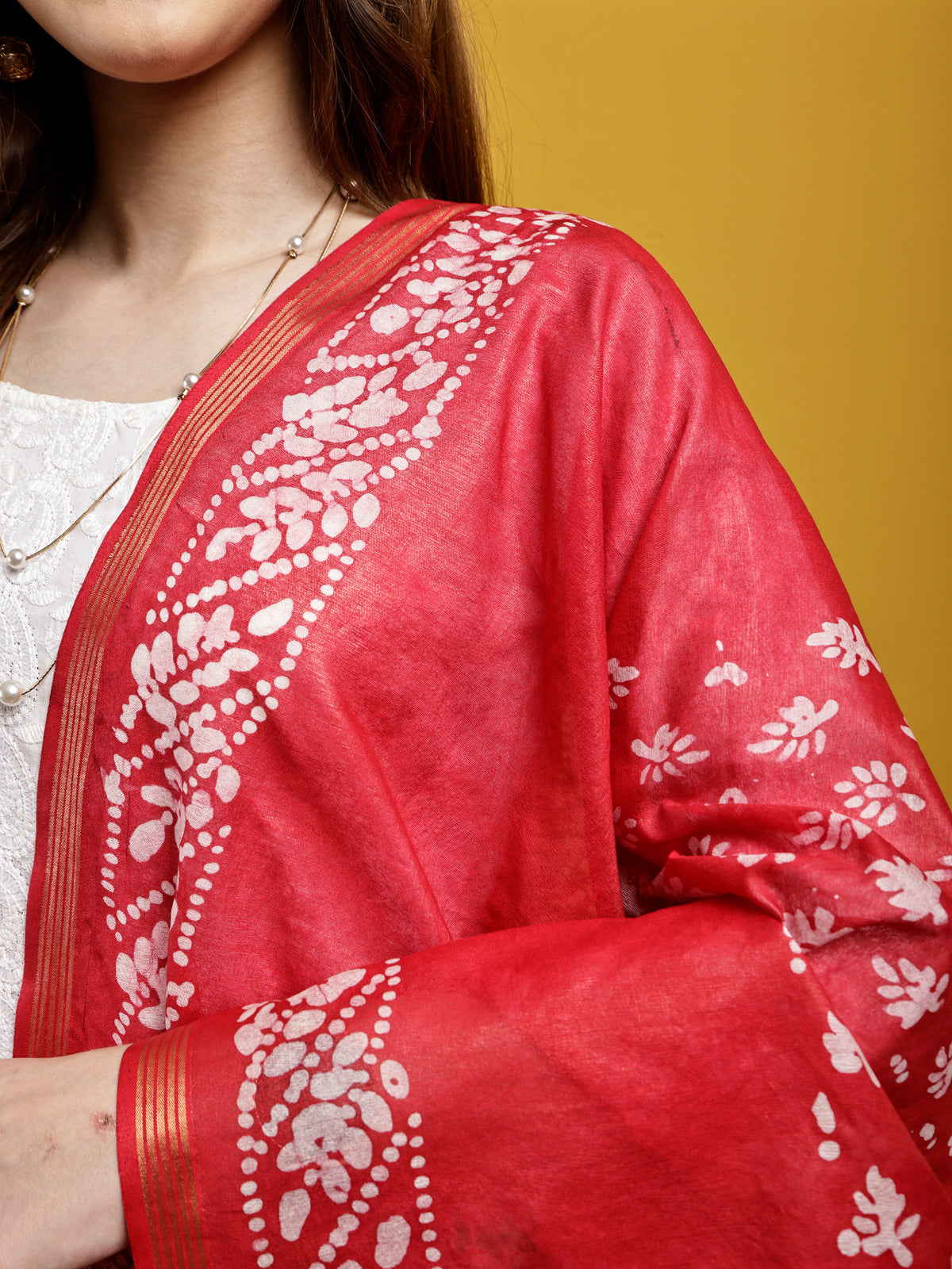 Cotton Dupatta- Batik - Red