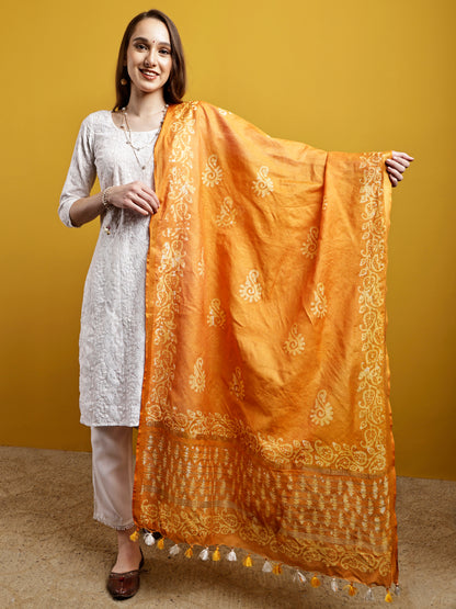 Cotton Dupatta- Batik - Yellow